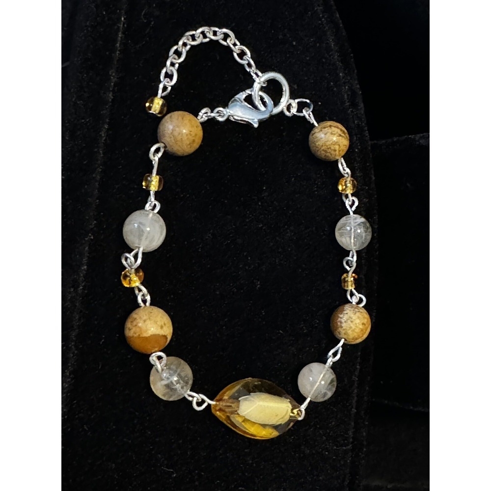 Fidelias Studio Bracelet & Earring Set Silver Tone Citrine Jasper Look Beach - Picture 5 of 8